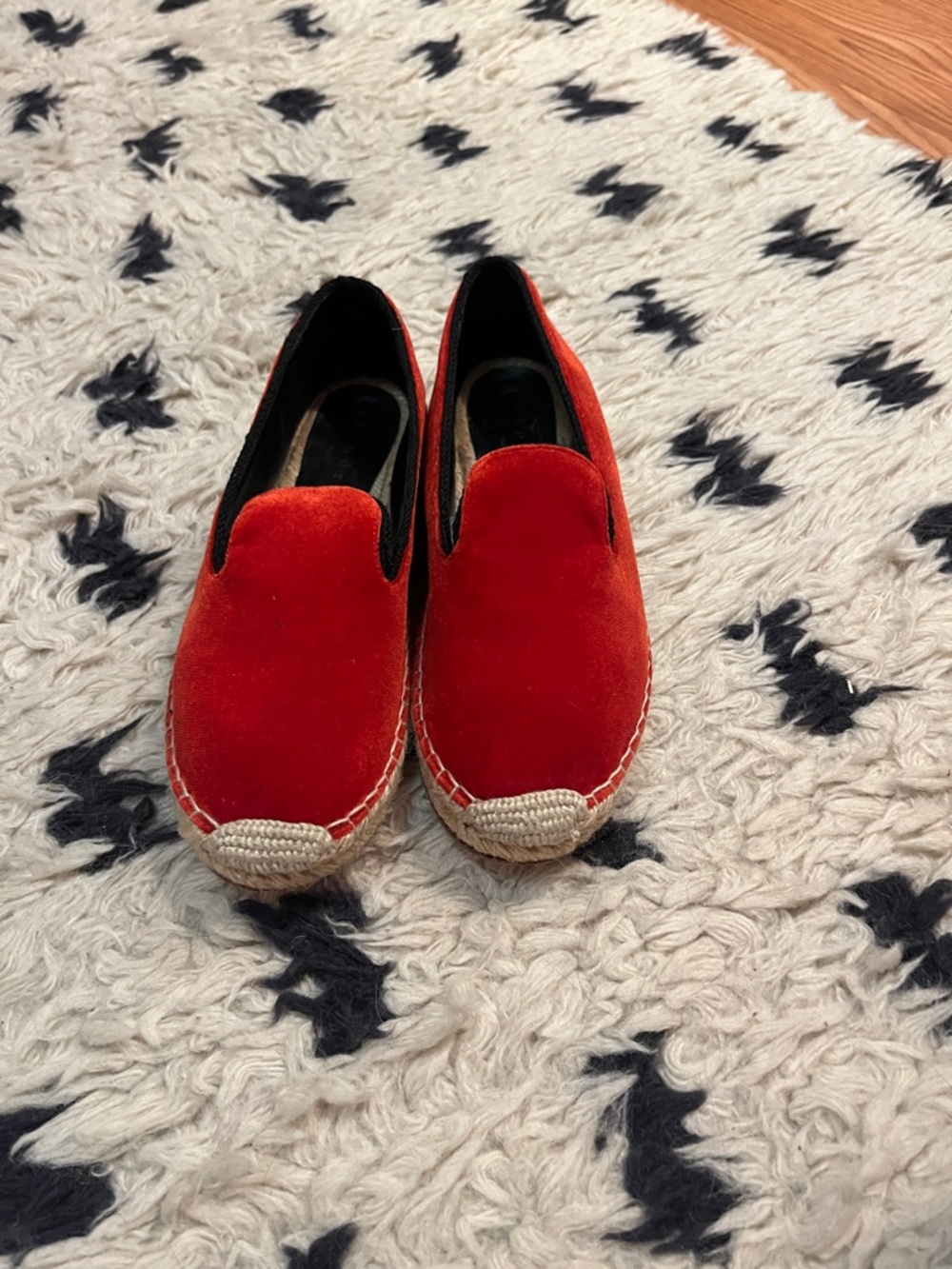 Sandro Red Velvet Espadrille Slip-On Flats
